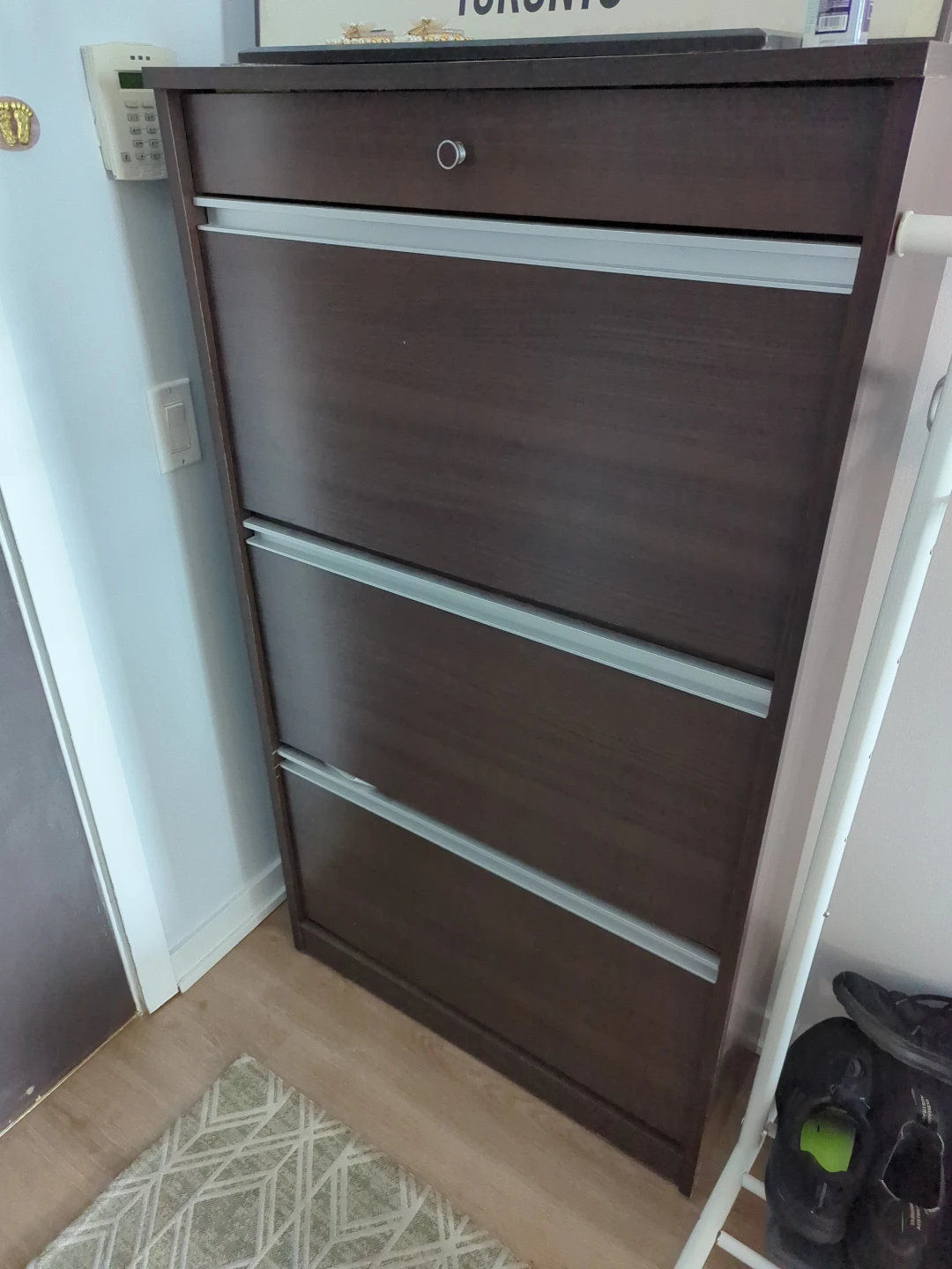 Dark Wood Shoe Cabinet with Drawer