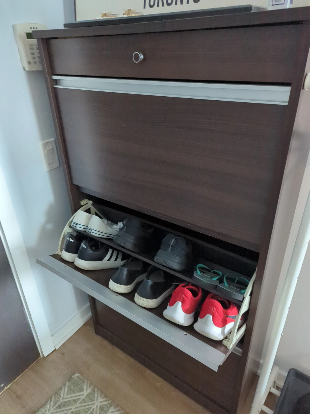 Dark Wood Shoe Cabinet with Drawer - photo 2