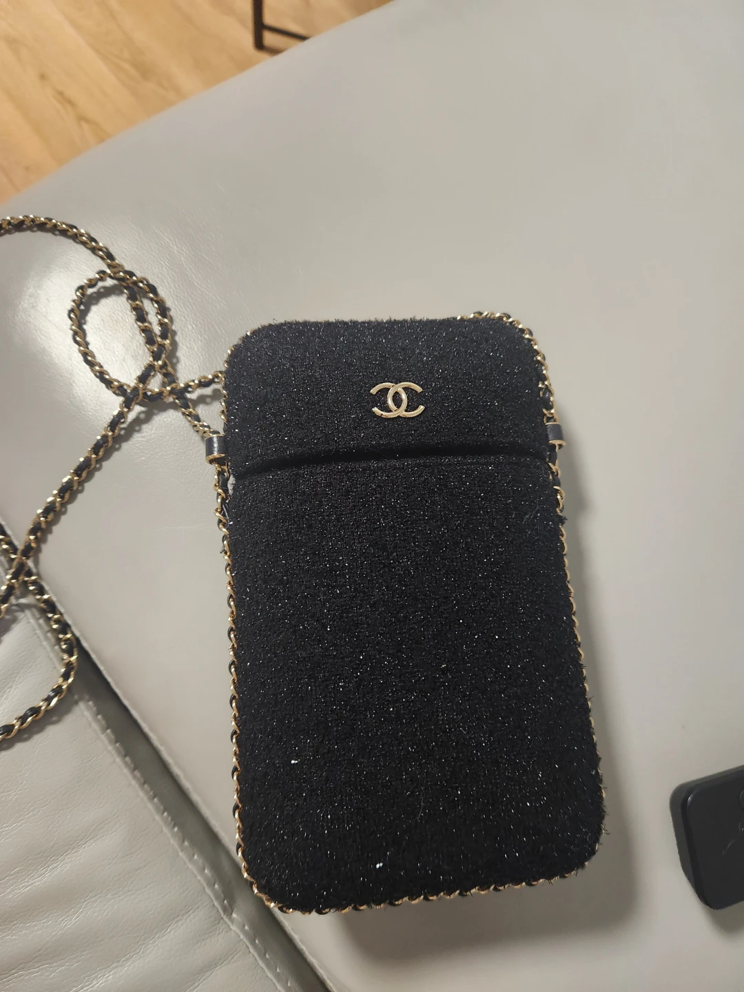 Chanel Black Tweed Phone Pouch