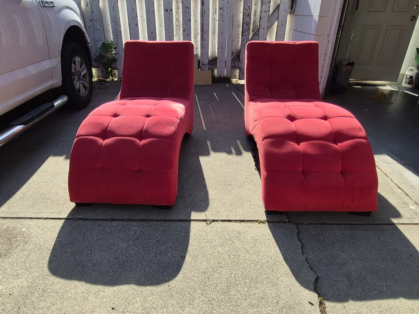 Red Tufted Chaise Lounge Chairs (Pair) - photo 4