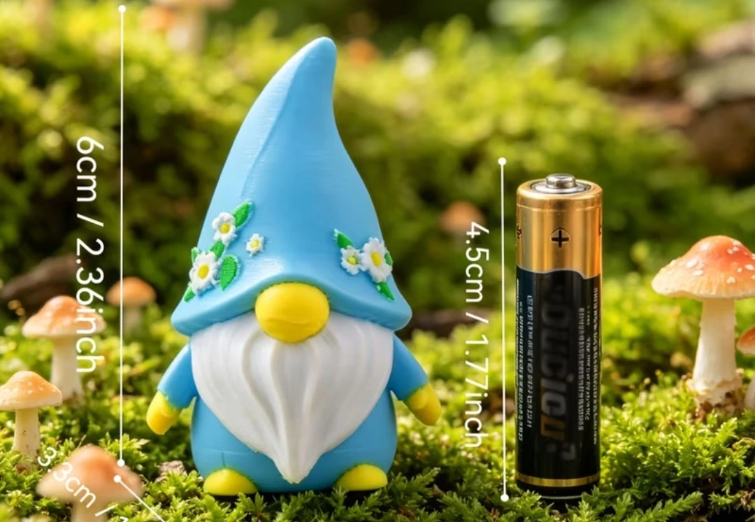 Blue Garden Gnome Figurine with Flowers - photo 3