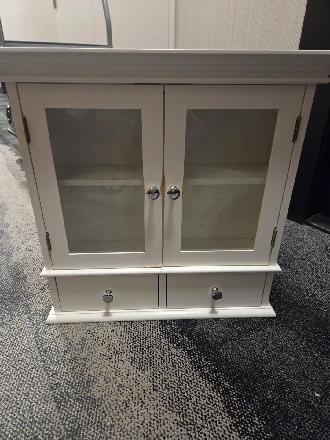 White Wall Mounted Cabinet with Glass Doors and Drawers - photo 2