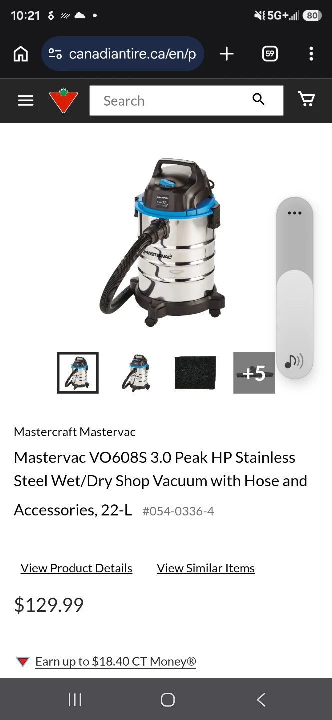 Mastervac 3.0 HP 22L Stainless Steel Wet/Dry Vacuum (like new) - photo 4