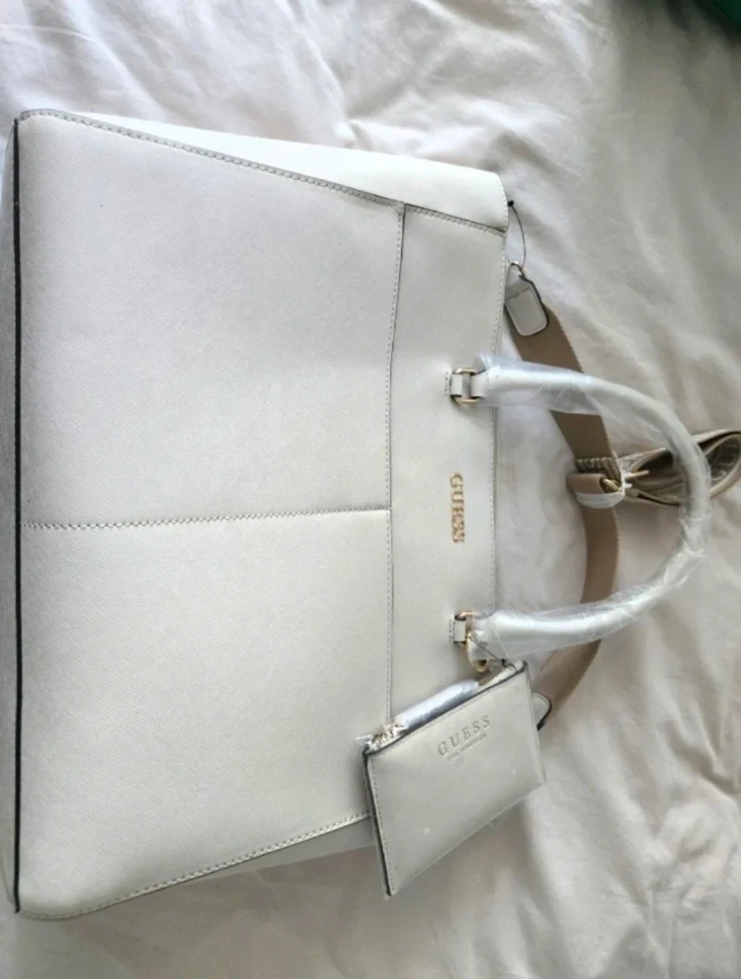 NEW Cream/beige Guess Tote Bag with Pouch