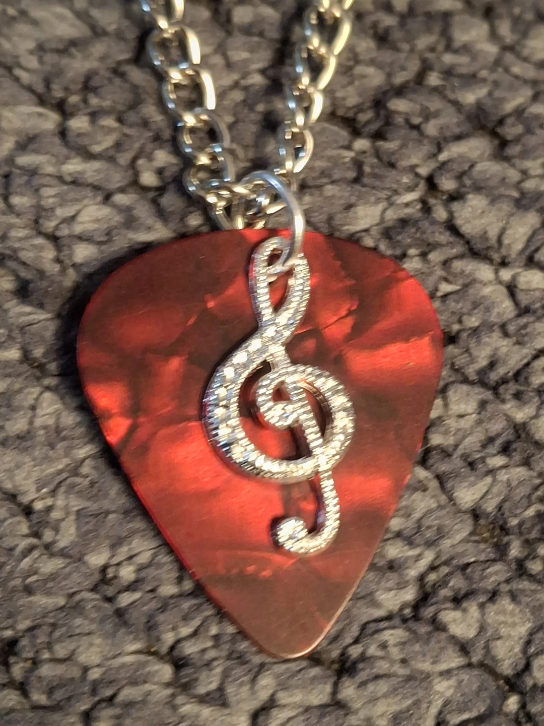 Guitar Pick Necklace with Treble Clef Charm