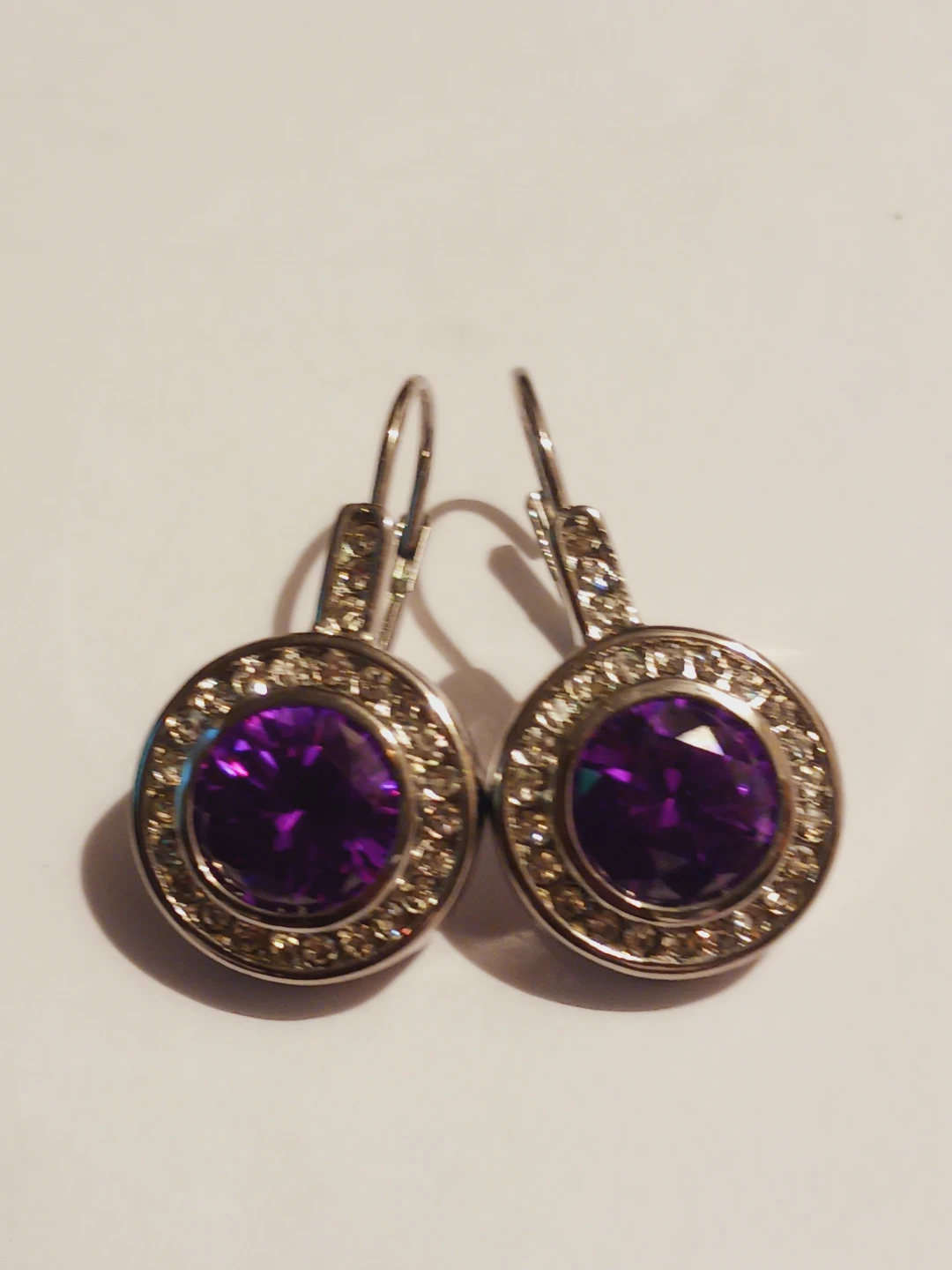 Elegant Silver Plated Amethyst Leverback Earrings