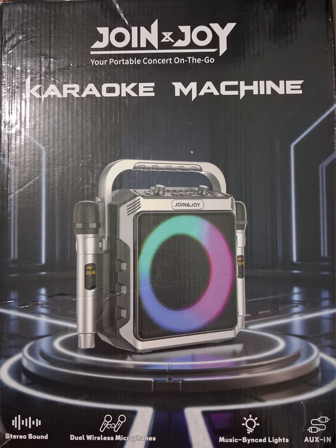 JOIN&JOY Portable Karaoke Machine with Dual Wireless Microphones