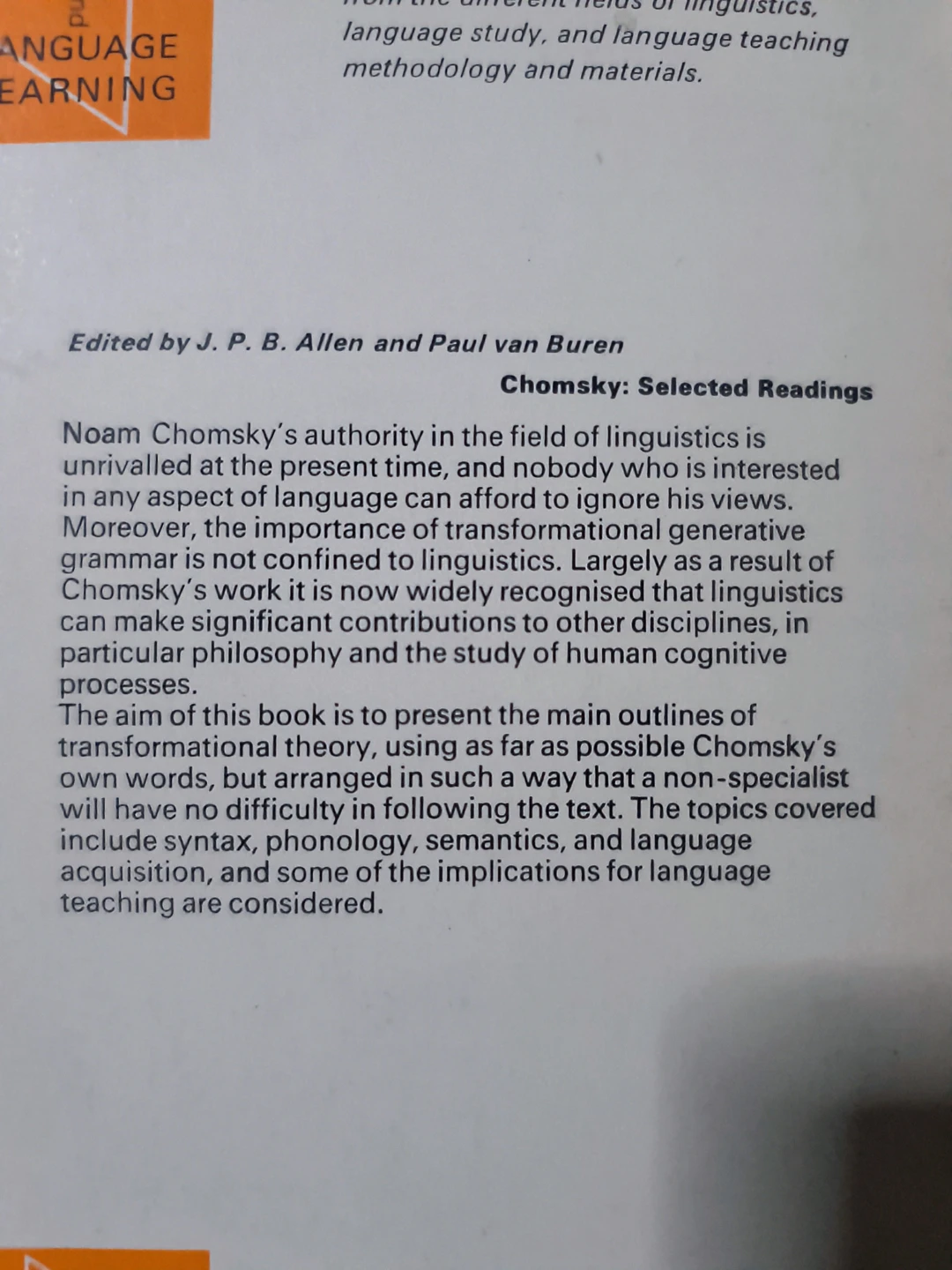 Chomsky: Selected Readings, softcover 1975 - photo 2