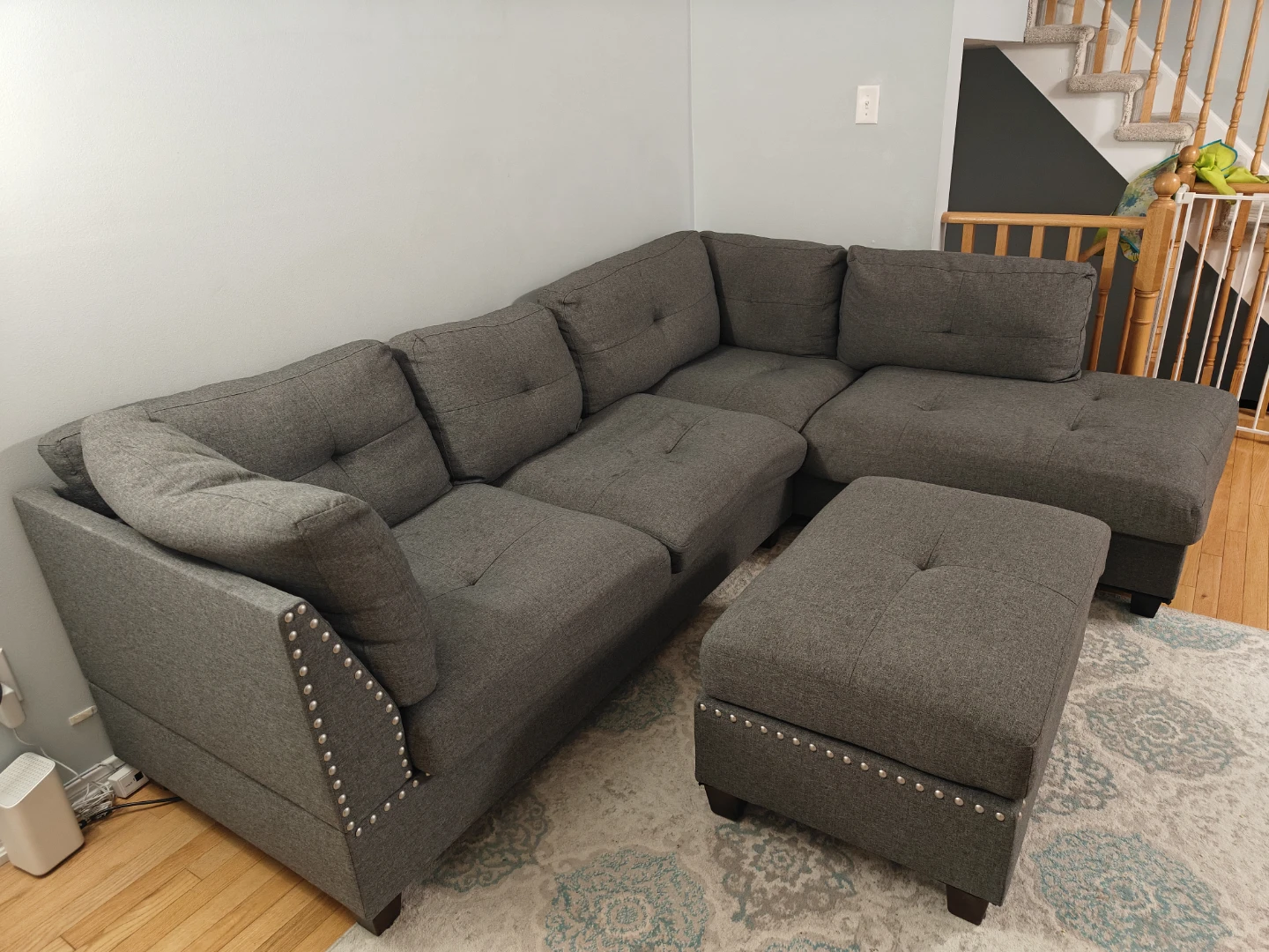 Dark Grey Sectional Sofa with Ottoman - photo 3