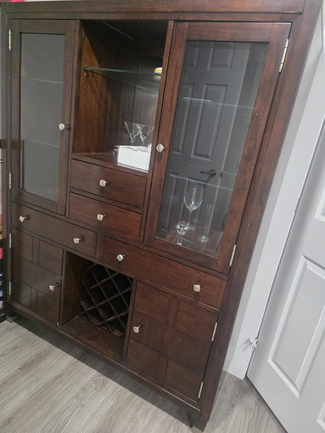 Dark Wood China Cabinet with Glass Doors