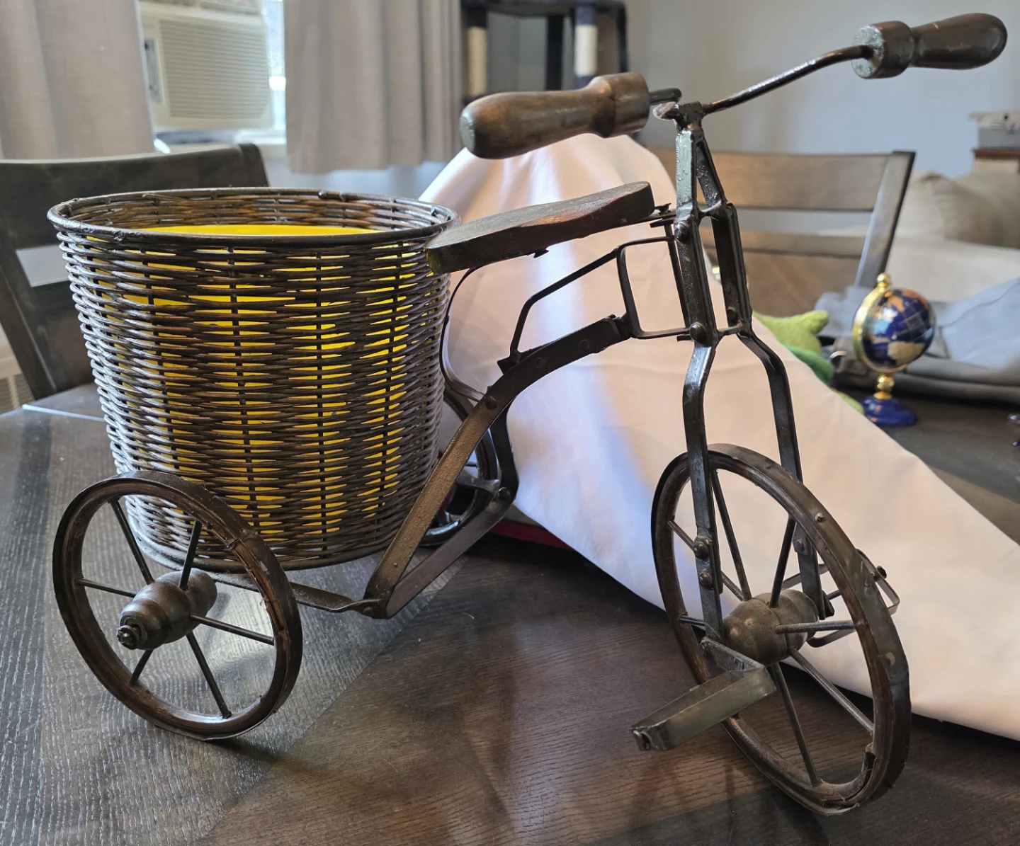 Vintage Metal & Wood Tricycle Bicycle Plant Stand/wicker basket - photo 2