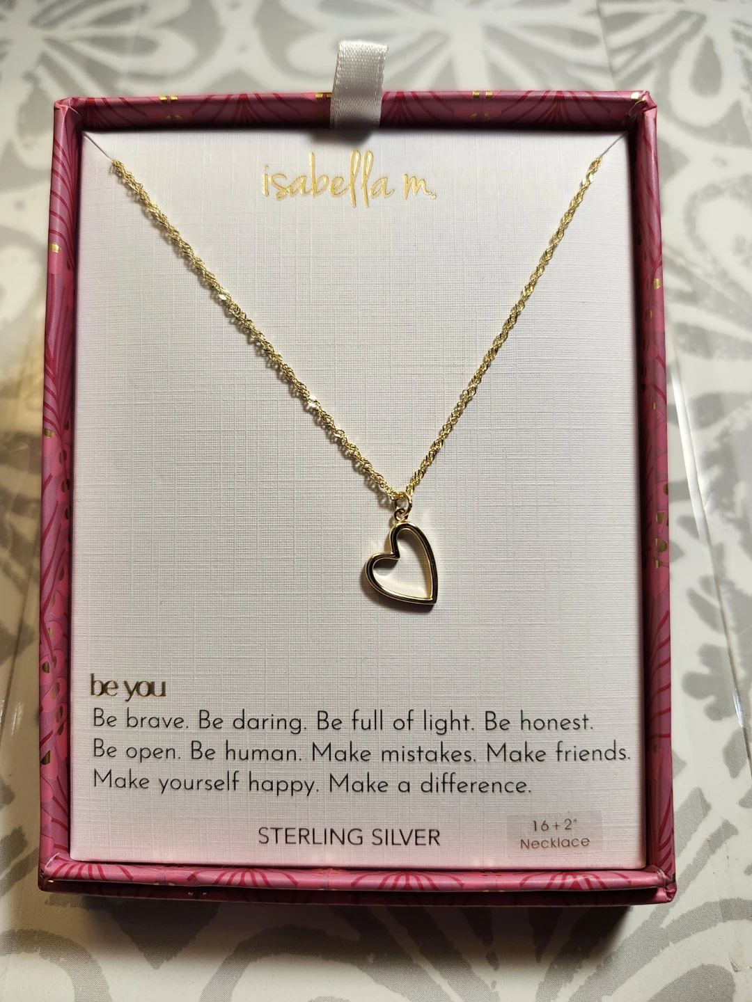 Isabella M Sterling Silver Heart Necklace 16+2"