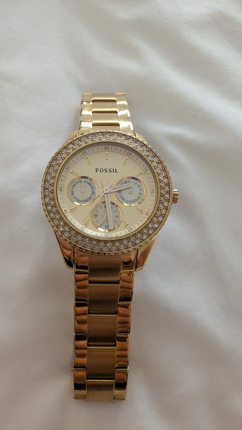 Fossil Gold Toned Watch with Crystal Bezel