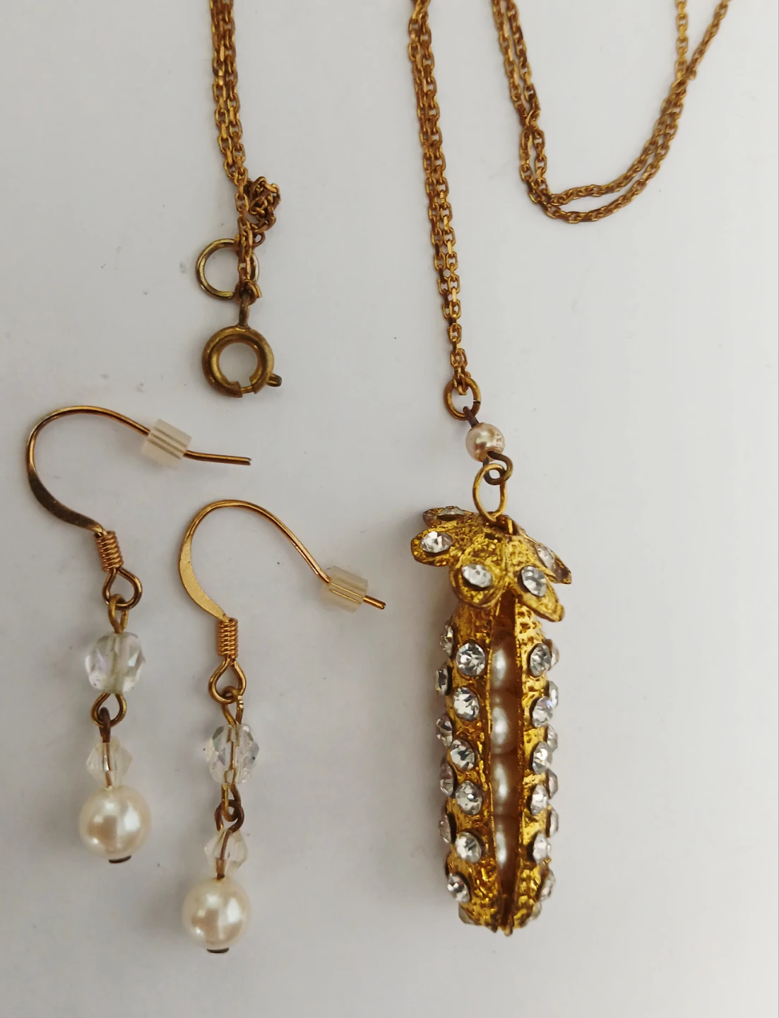 Gold plated PEA pendant necklace and earrings set - photo 3