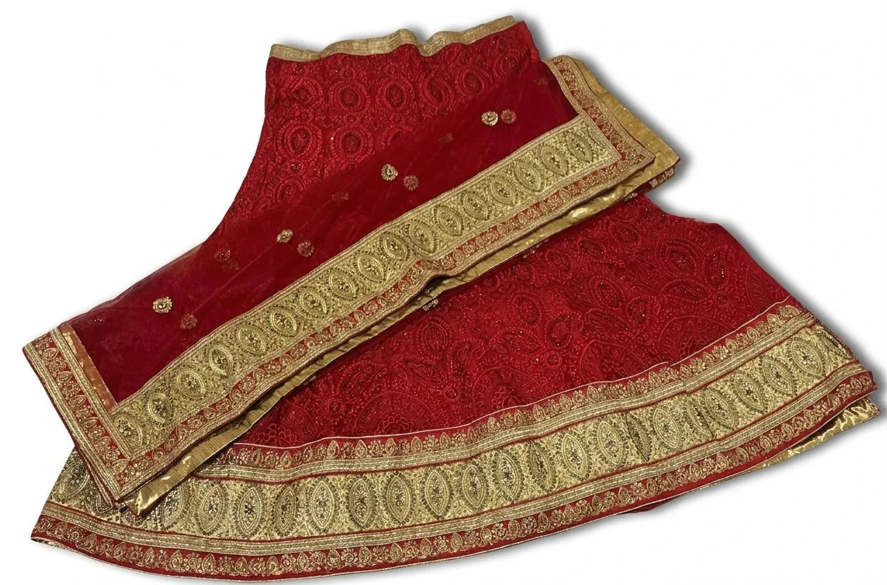 Red Indian Lehenga Skirt and Dupatta Set