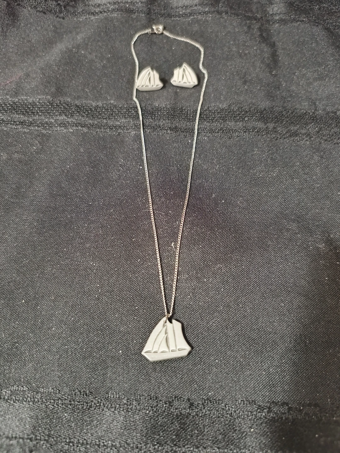 Amos Pewter Sailboat Necklace and Earrings Set