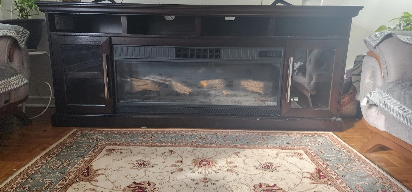 Dark Wood Media Console with Electric Fireplace