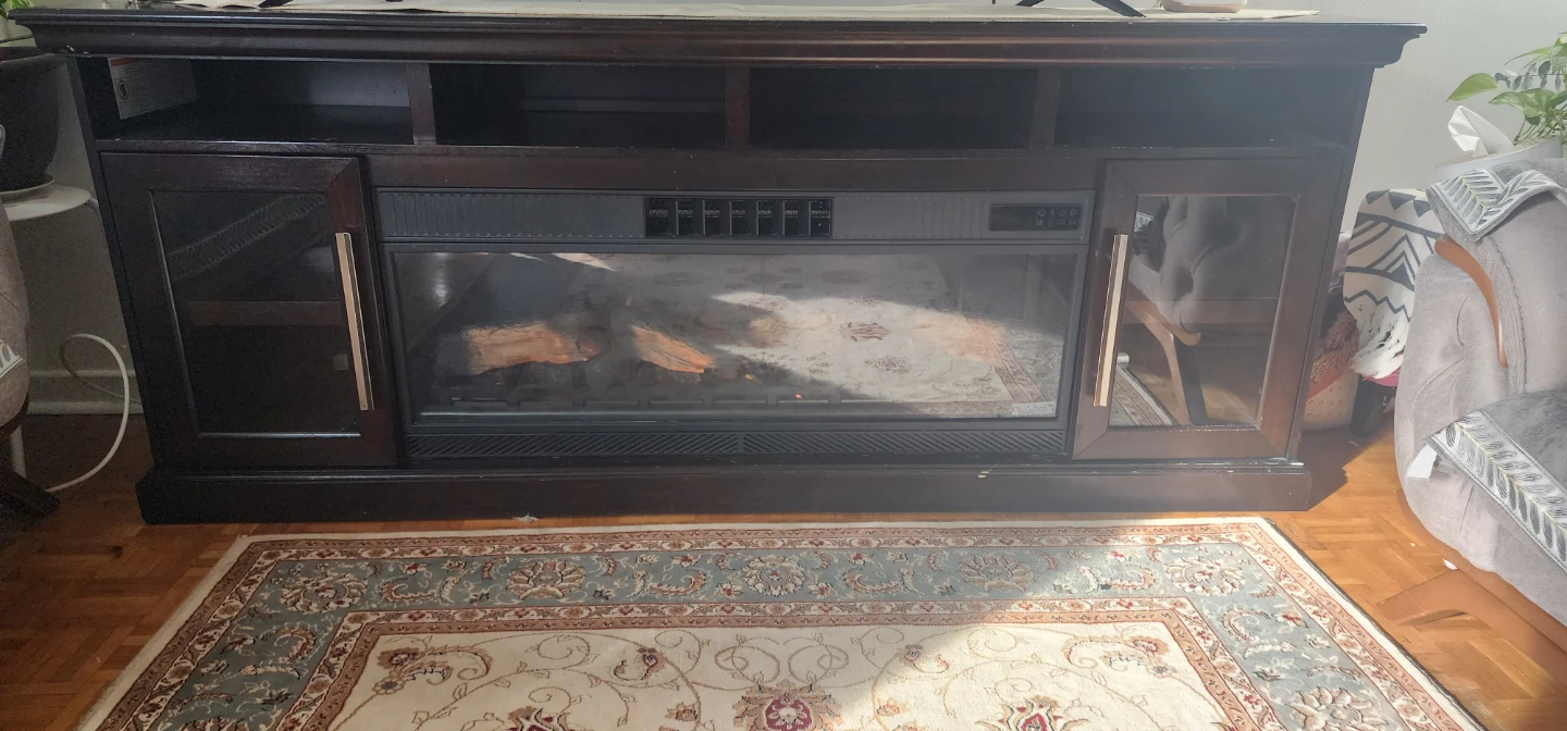Dark Wood Media Console with Electric Fireplace - photo 2