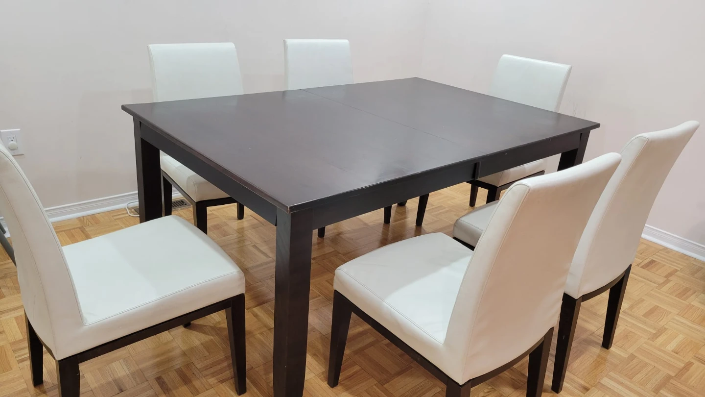 Dark Wood Dining Table with 6 White Chairs - photo 2