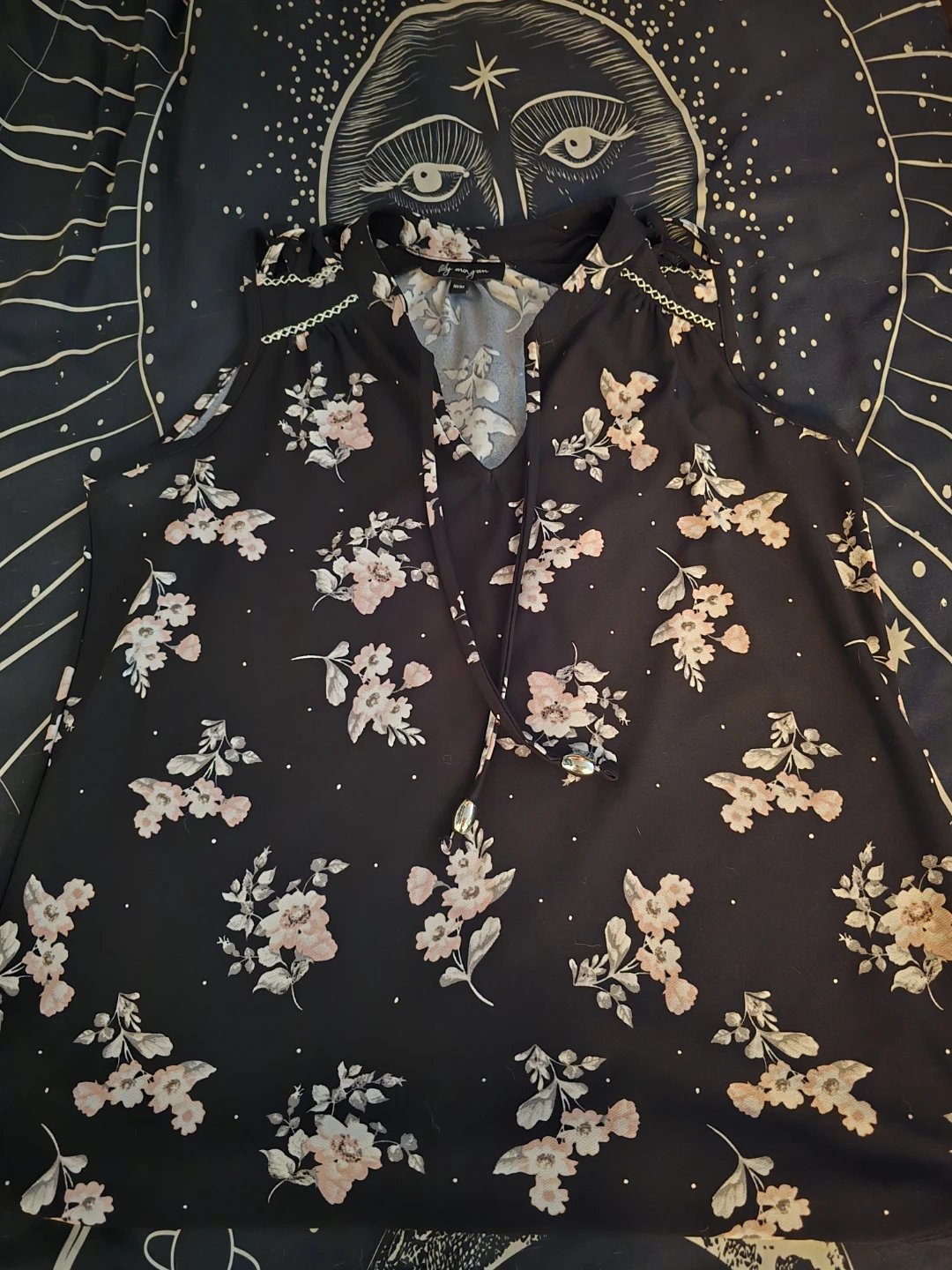 Black Floral Sleeveless Blouse