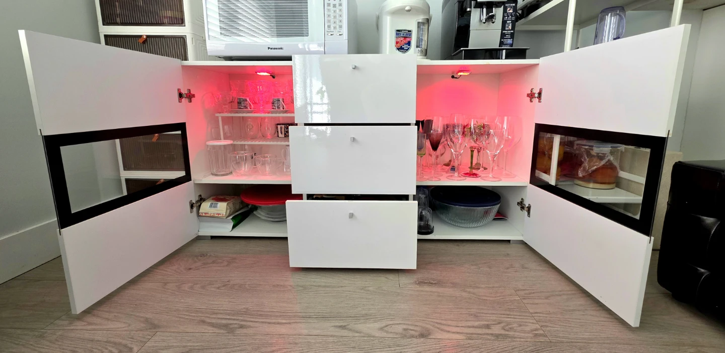 White Glossy Sideboard Cabinet with LED Lighting - photo 3