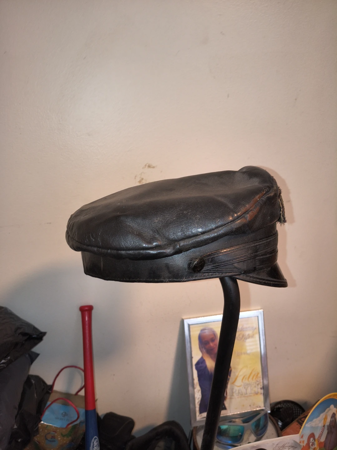 Vintage Black Leather Captain's Hat - photo 3
