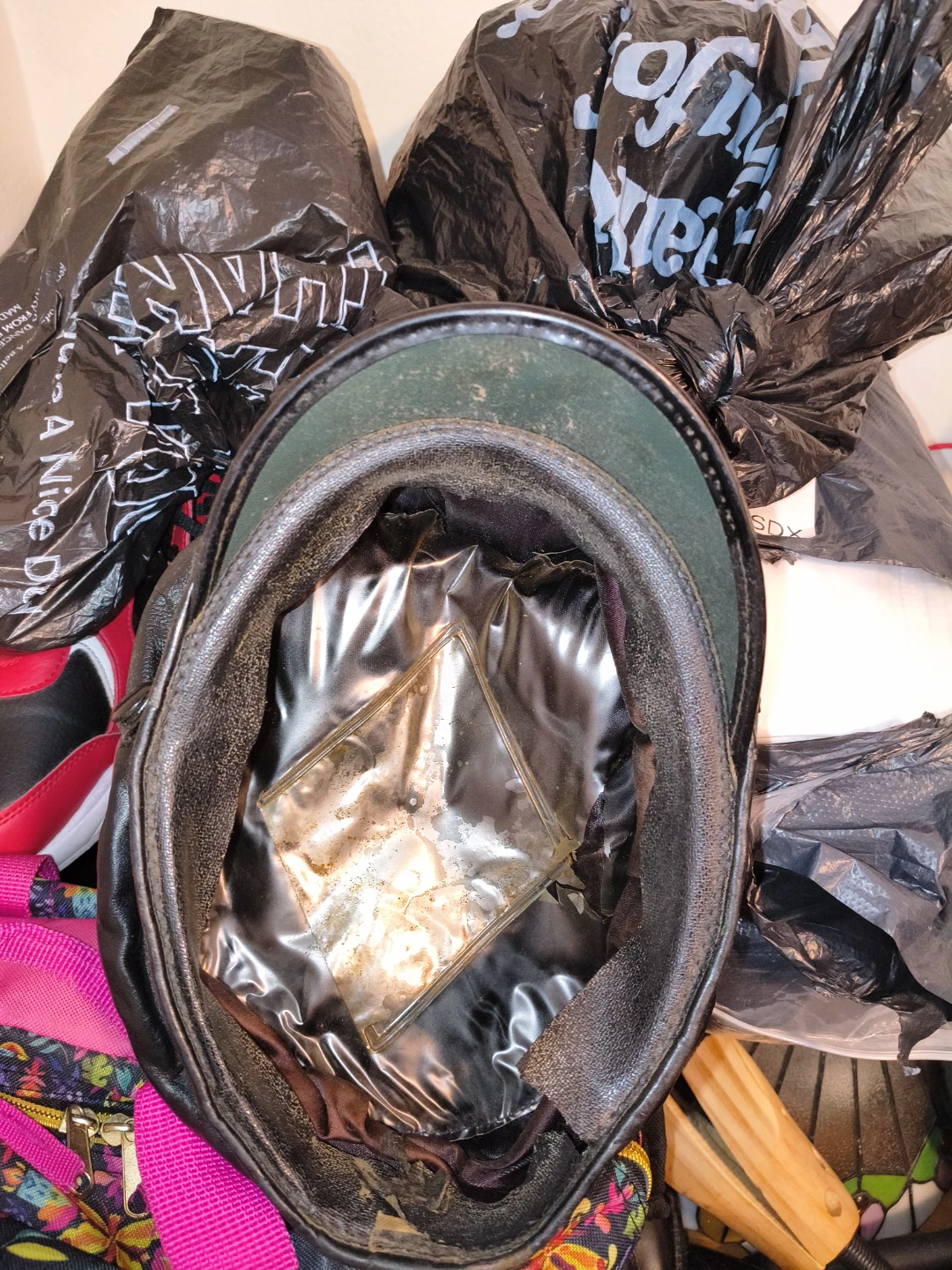 Vintage Black Leather Captain's Hat - photo 4