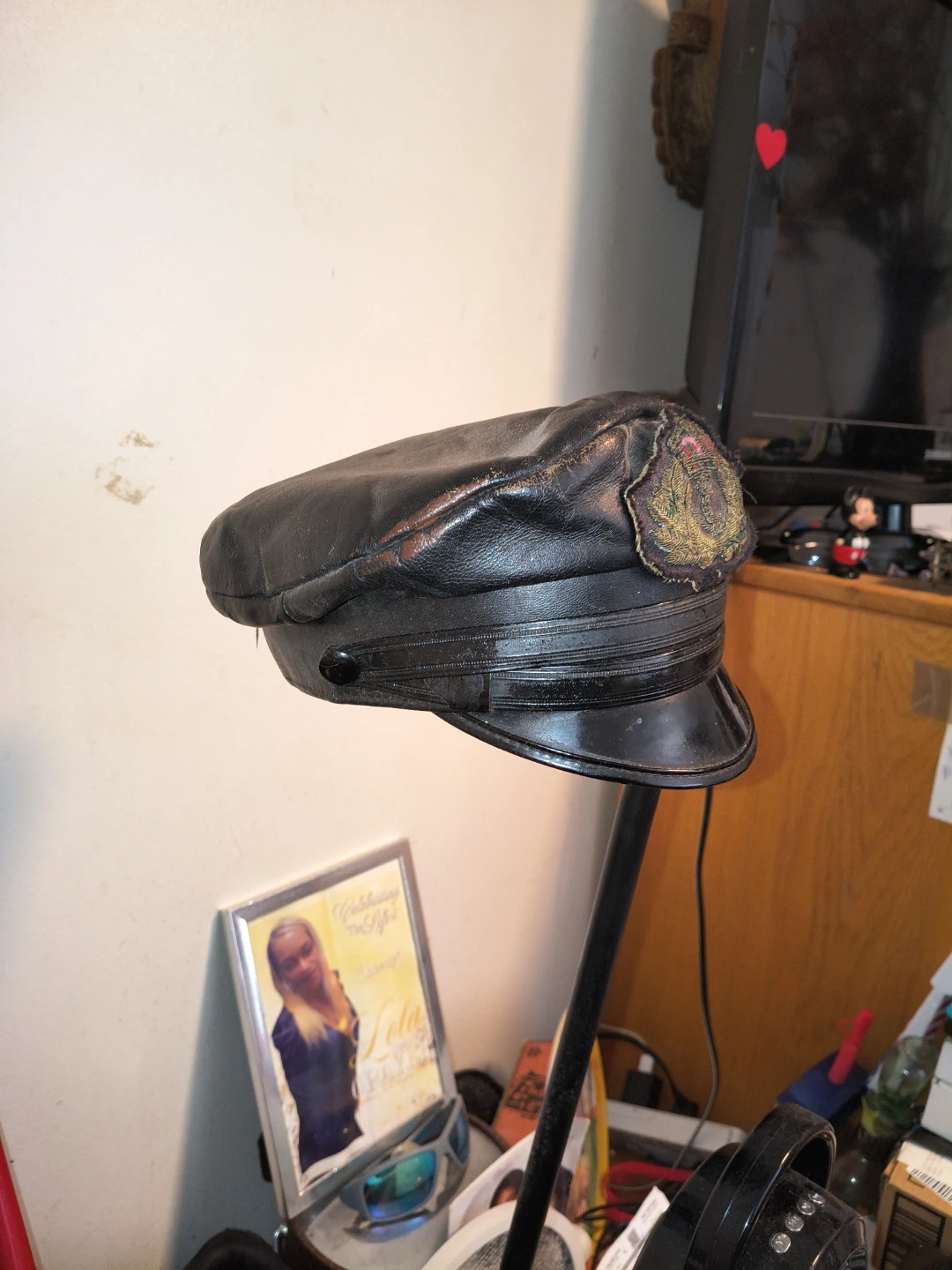 Vintage Black Leather Captain's Hat - photo 5