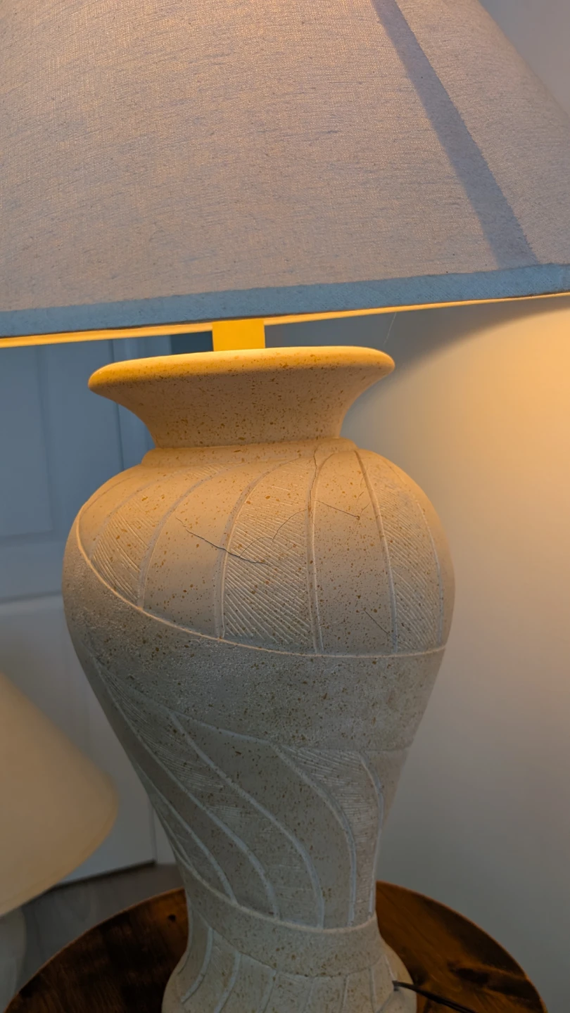 Large Matching Ceramic Table Lamps with Fabric Shades - photo 2