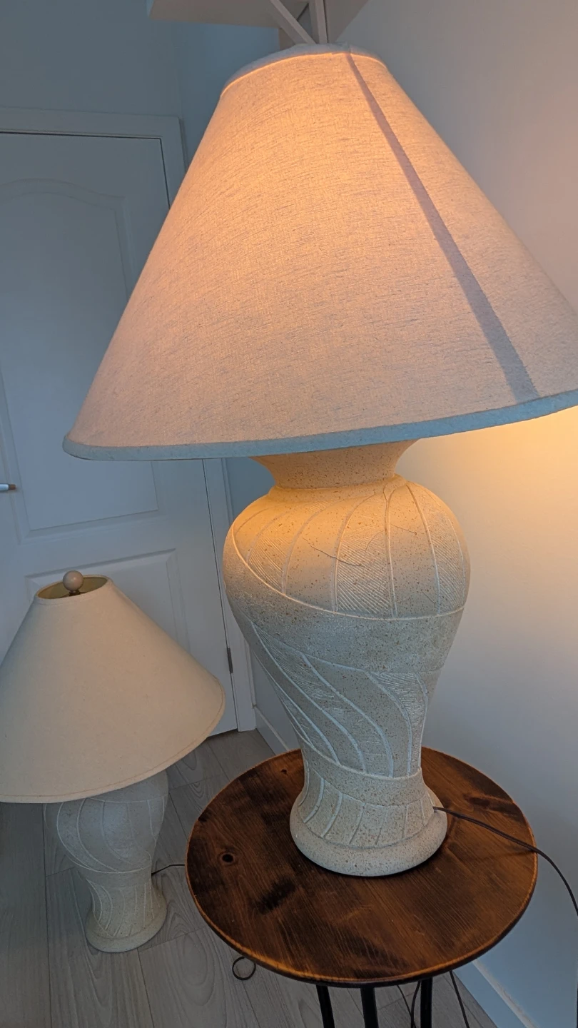 Large Matching Ceramic Table Lamps with Fabric Shades - photo 3