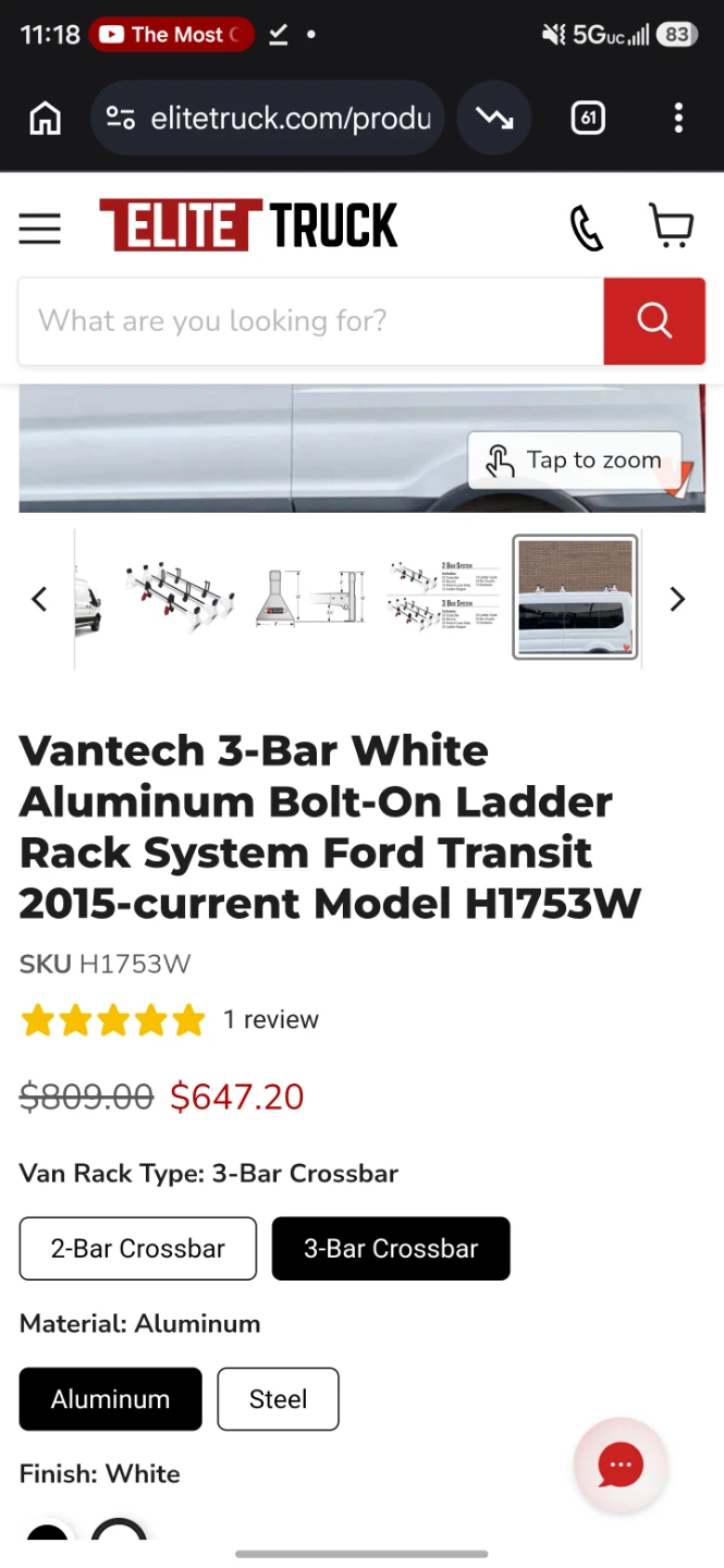 Vantech Ford Transit Roof rail kit + conduit tube