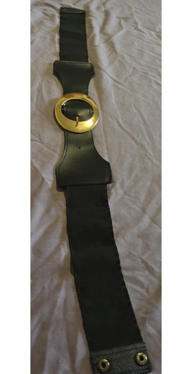 Black Elastic Belt with Large Gold Buckle
