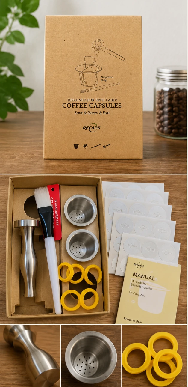 RECAPS Reusable Coffee Capsule Kit for Nespresso Original Line