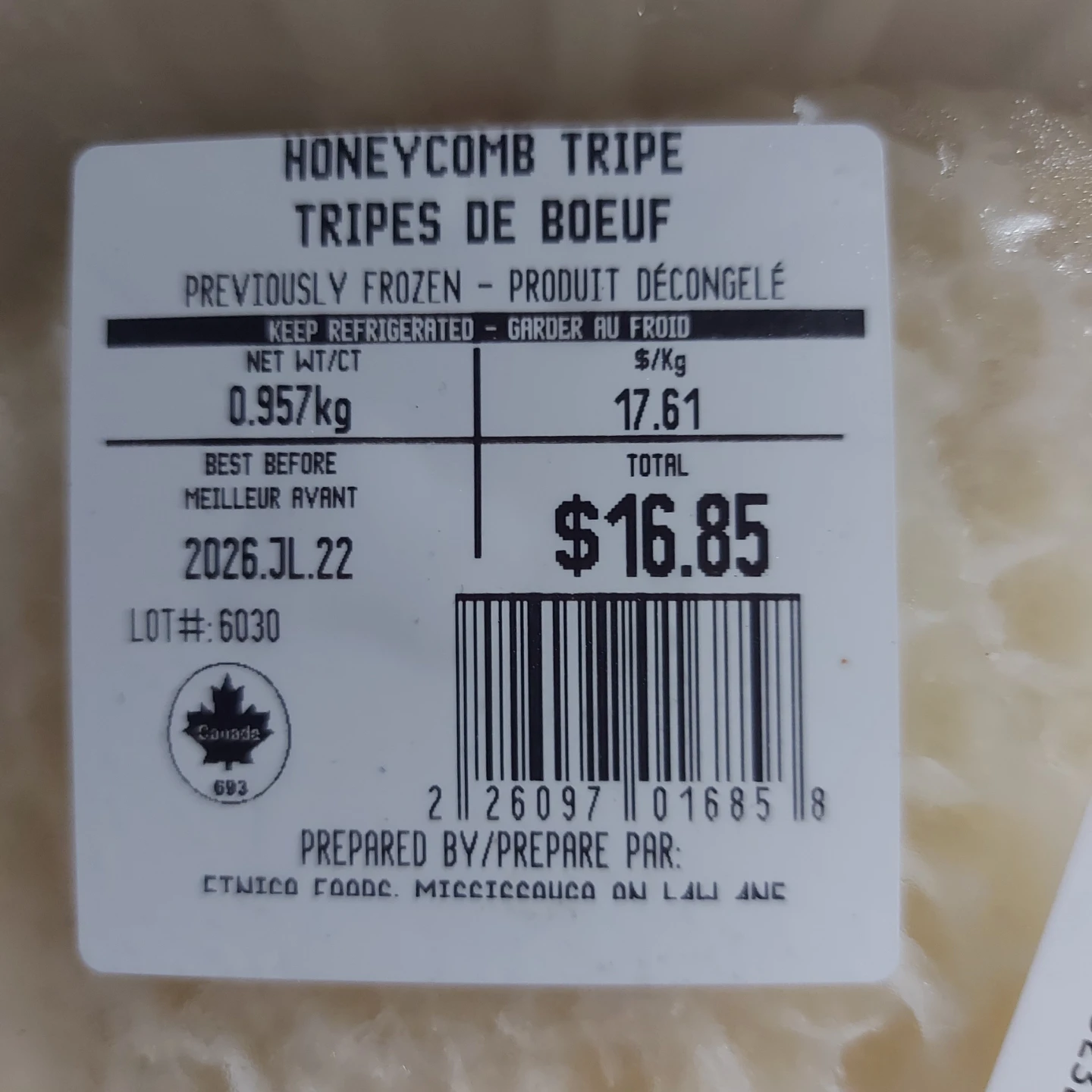 FREE FOOD - Honeycomb Tripe (Beef) - Frozen - photo 2