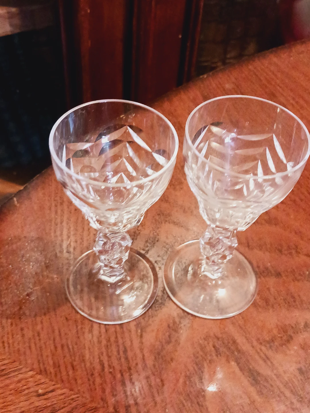 Pair of Crystal Cut Glass Cordial Small  Shot Glasses