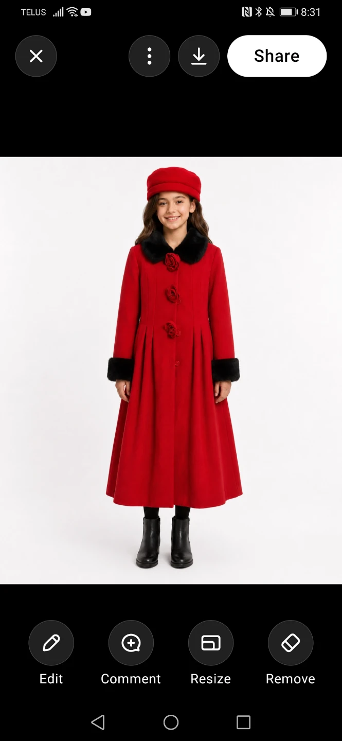 Kids Red Wool Blend Coat with Faux Fur Trim s12