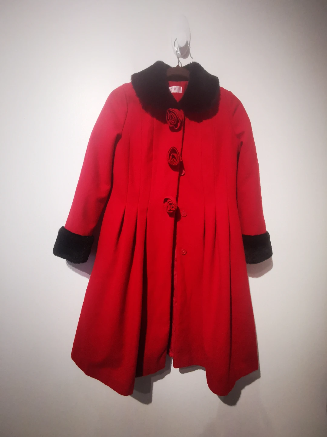 Kids Red Wool Blend Coat with Faux Fur Trim s12 - photo 2
