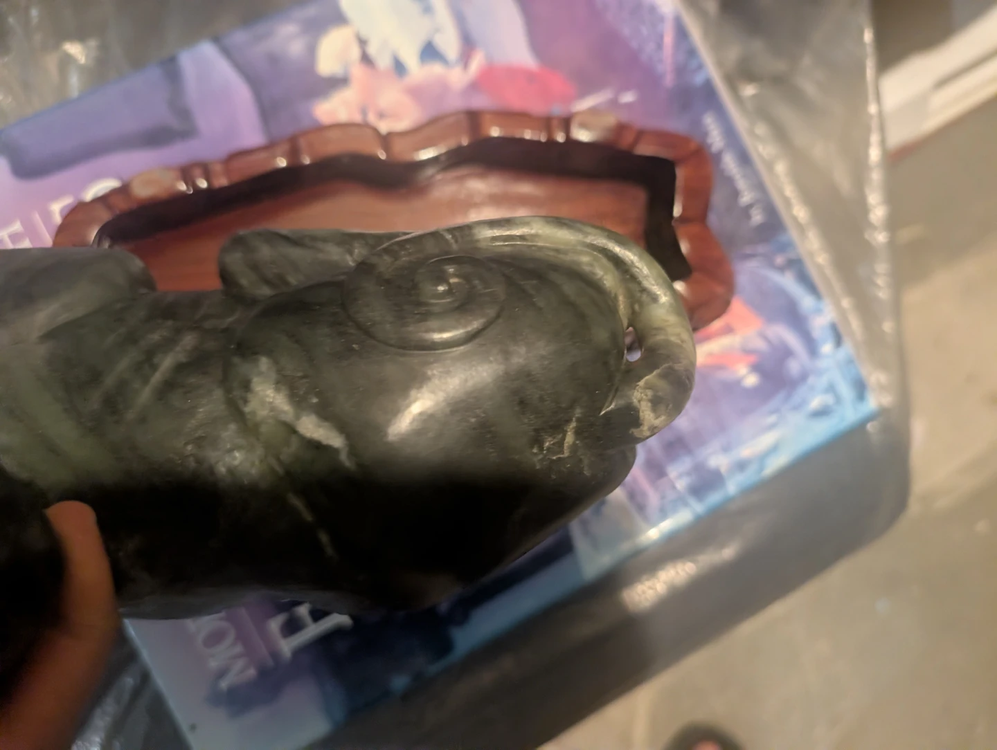 Stone Dog Figurine with Wooden Base - photo 5