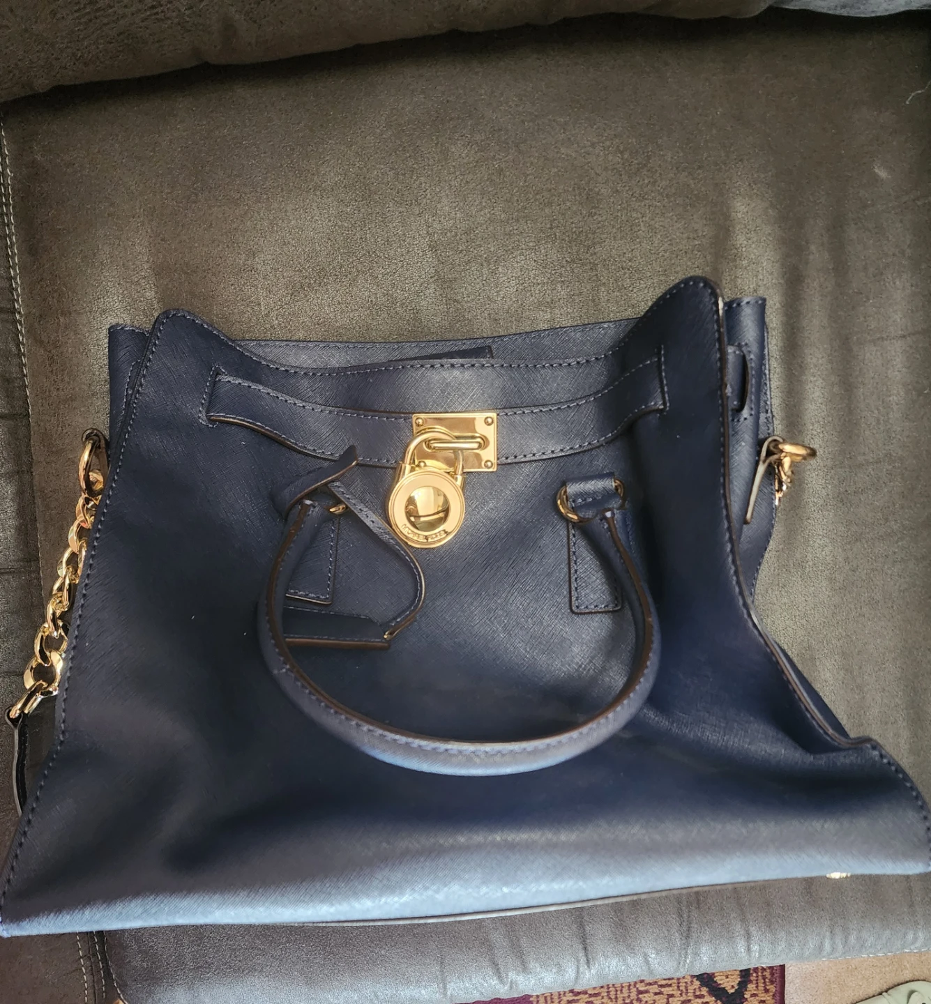 Michael Kors Navy Blue Leather Satchel Handbag