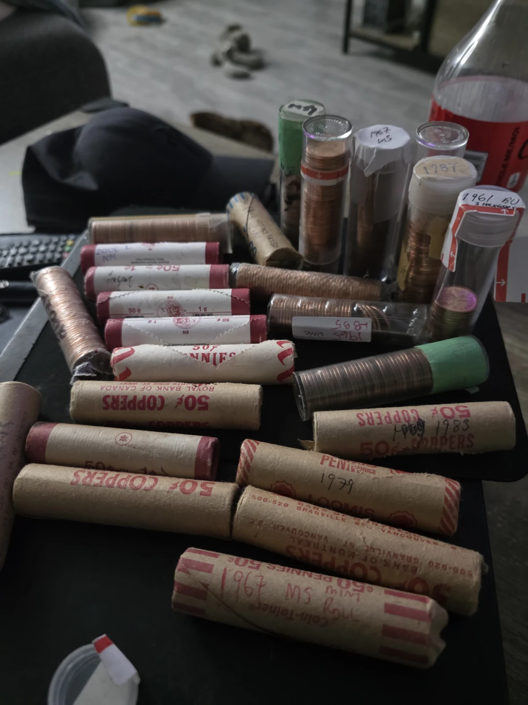Lot of original old bankrolls of pennies and nickels