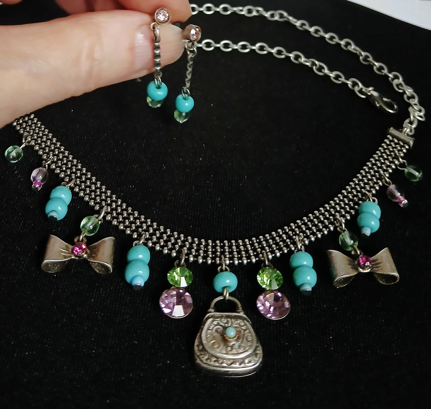 Charming Choker and Earring Set with Purse Charms - photo 5
