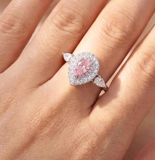 Pink Pear Shaped Halo Ring
