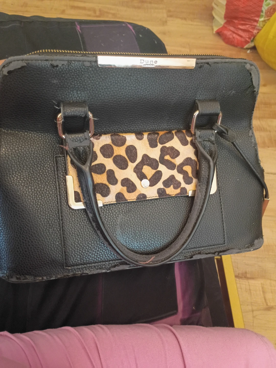 Black Dune London Handbag with Leopard Print Accent
