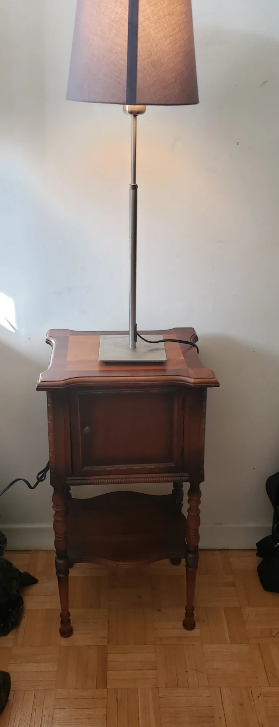 Vintage Wooden Side Table with Cabinet and Shelf