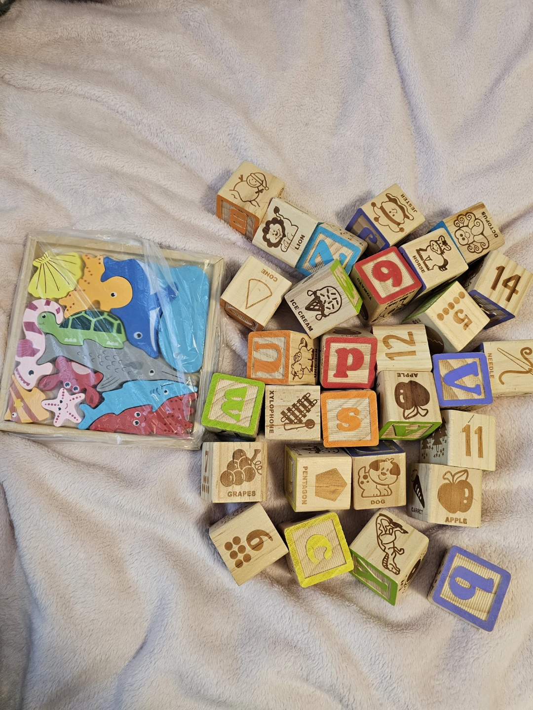 Wooden Alphabet and Number Blocks with Shape Sorter Toy