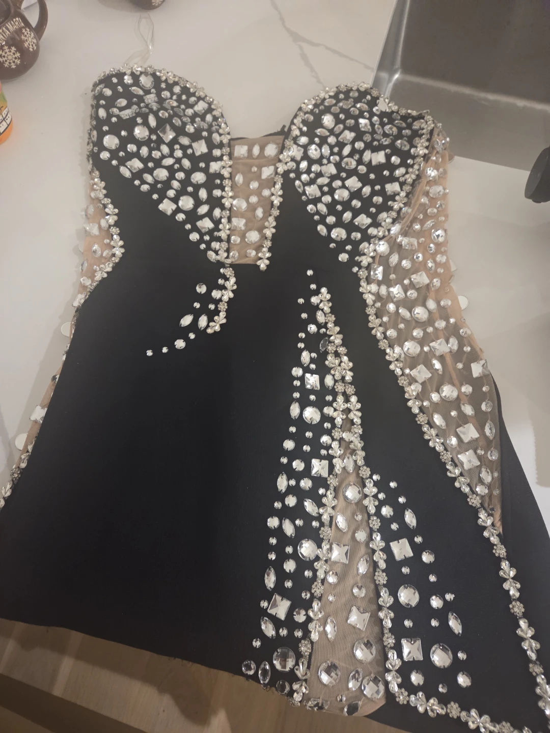 Black Sequin Embellished Strapless Gown