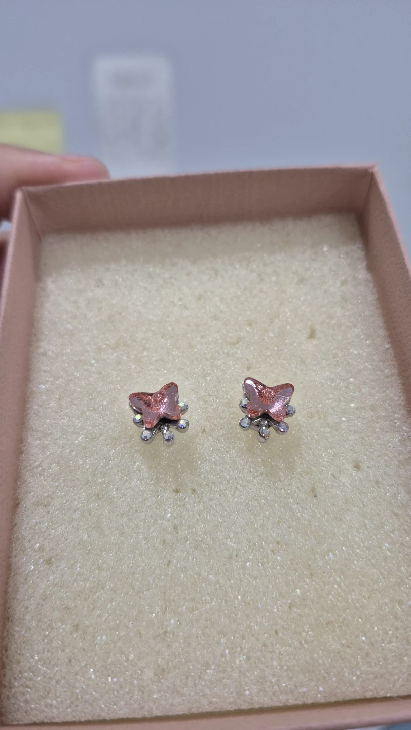 Crystal earrings princess cut shinning pink butterfly zirconia - photo 2