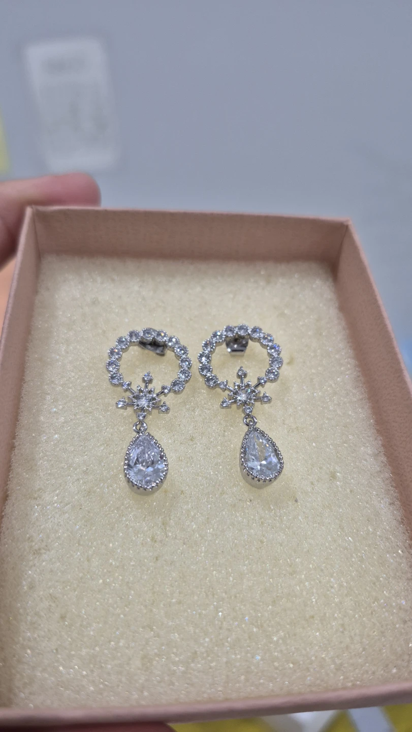 Crystal earrings princess cut shinning pink butterfly zirconia - photo 5