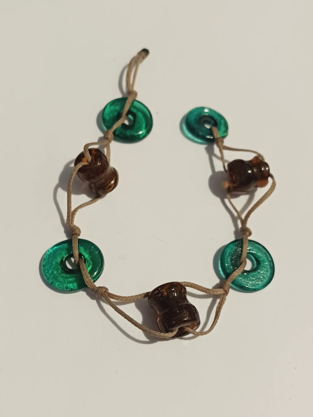 Boho Beaded Bracelet - Green and Brown Glass