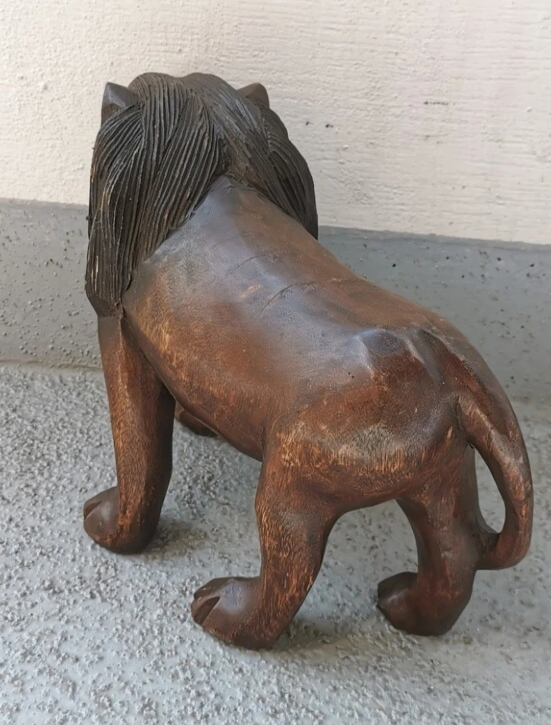 Vintage Hand Carved Wooden Lion Sculpture Large Folk Art Decor - photo 5